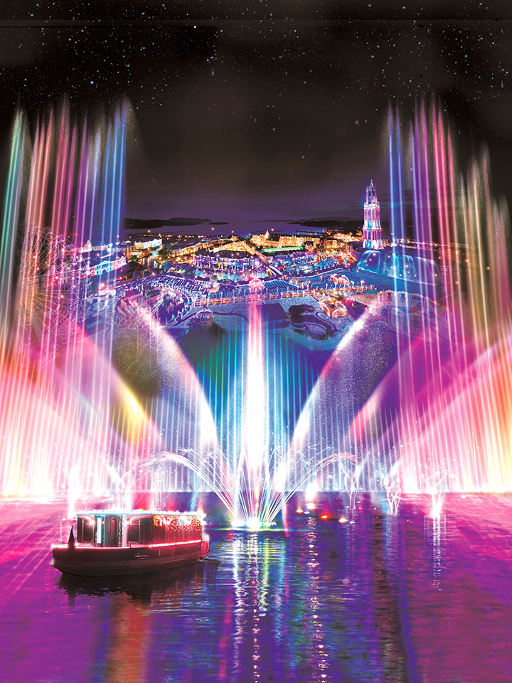 水上から楽しめる、日本最長級の噴水ショー「ウォーターマジック」も♪ 様々な光が織りなす幻想的なイルミネーション「光の王国」ハウステンボスにて