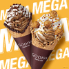 ゴディバから、ソフトクリームを通常の約1.6倍使用した「メガパフェ」が期間限定で発売！チョコレートとキャラメルの2種類♪